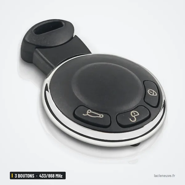 Clé télécommande 3 boutons pour Mini Cooper, One, Clubman, 315/433/868 MHz - vue de dos, forme ronde