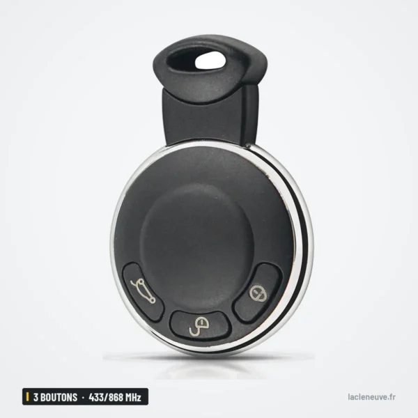 Clé télécommande 3 boutons pour Mini Cooper, One, Clubman, 315/433/868 MHz - clé insérée, vue de profil