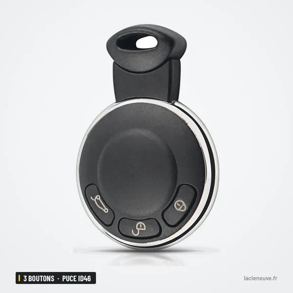 Clé télécommande 3 boutons pour Mini Cooper S, Clubman, Countryman, puce ID46 - vue arrière, lame repliée de l'autre côté