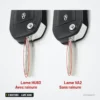 Clé télécommande 3 boutons pour Peugeot 208, 308, 508, Citroën C3 - gros plan comparant deux lames, une avec rainure