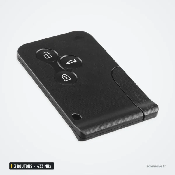 Clé télécommande 3 boutons pour Renault Clio, Megane, Dacia Logan, 433 MHz - carte à puce vue de face