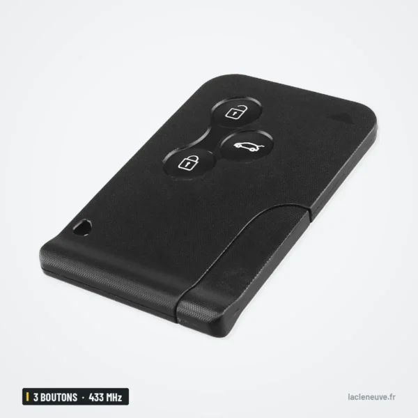 Clé télécommande 3 boutons pour Renault Clio, Megane, Dacia Logan, 433 MHz - carte à puce vue de dos