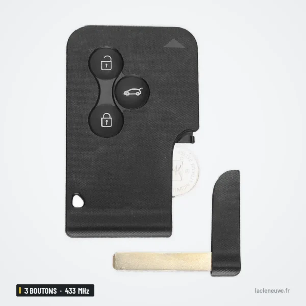 Clé télécommande 3 boutons pour Renault Clio, Megane, Dacia Logan, 433 MHz - petit boîtier à boutons avec lame