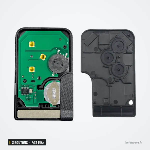 Clé télécommande 3 boutons pour Renault Clio, Megane, Dacia Logan, 433 MHz - coque ouverte avec circuit, pile et lame
