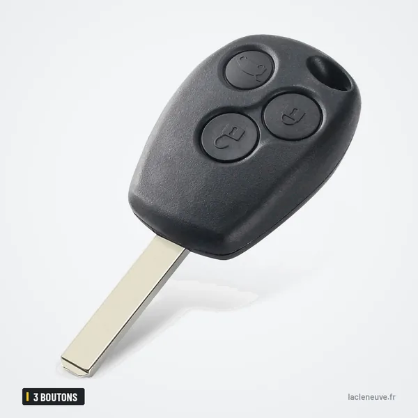 Clé télécommande 3 boutons pour Renault Trafic, Twingo, Dacia Duster, Logan - vue de face, trois boutons