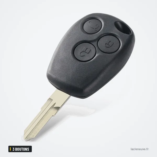 Clé télécommande 3 boutons pour Renault Trafic, Twingo, Dacia Duster, Logan - vue de face sous un autre angle