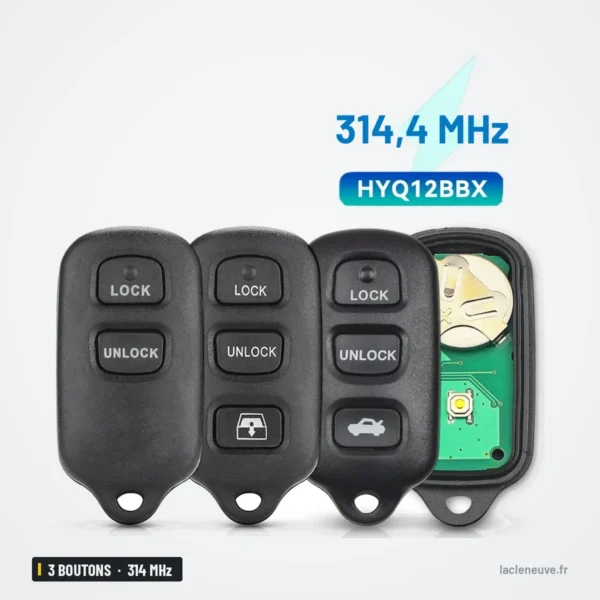 Clé télécommande 3 boutons pour Toyota Camry, Corolla, Sienna, 314 MHz - trois versions côte à côte