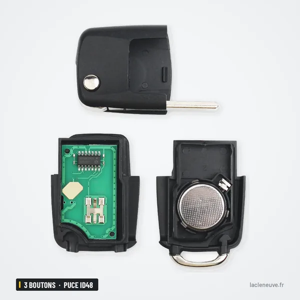 Clé télécommande 3 boutons pour Volkswagen Golf, Passat, Polo, puce ID48 - trois pièces détachées côte à côte