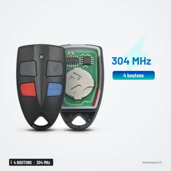 Clé télécommande 304 MHz 4 boutons pour Ford Falcon AU, Fairmont, XR6, XR8 - coque ouverte avec pile et circuit