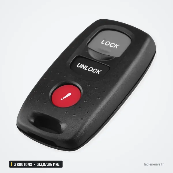 Clé télécommande 313,8/315 MHz 3 boutons pour Mazda 3, Mazda 6 - télécommande vue de face, boutons lock et unlock