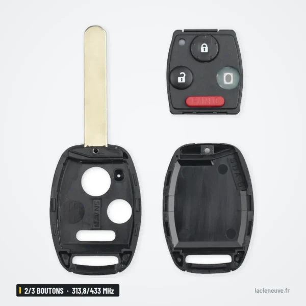 Clé télécommande 313,8/433 MHz 2/3 boutons pour Honda, Acura, puce ID46 - coque démontée en plusieurs parties