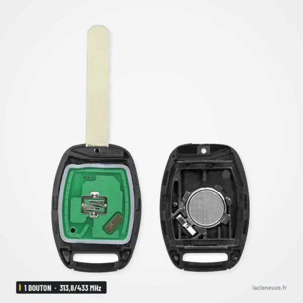 Clé télécommande 313,8/433 MHz 3+1 boutons pour Honda Civic, puce ID46 - intérieur ouvert avec circuit et pile