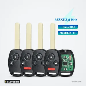 Clé télécommande 313,8/433 MHz pour Honda CR-V, Accord, Jazz, HR-V - quatre clés identiques et circuit électronique