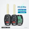 Clé télécommande 313,8 MHz 3/4 boutons pour Honda Accord, Odyssey, puce ID46 - trois télécommandes alignées, vue de face