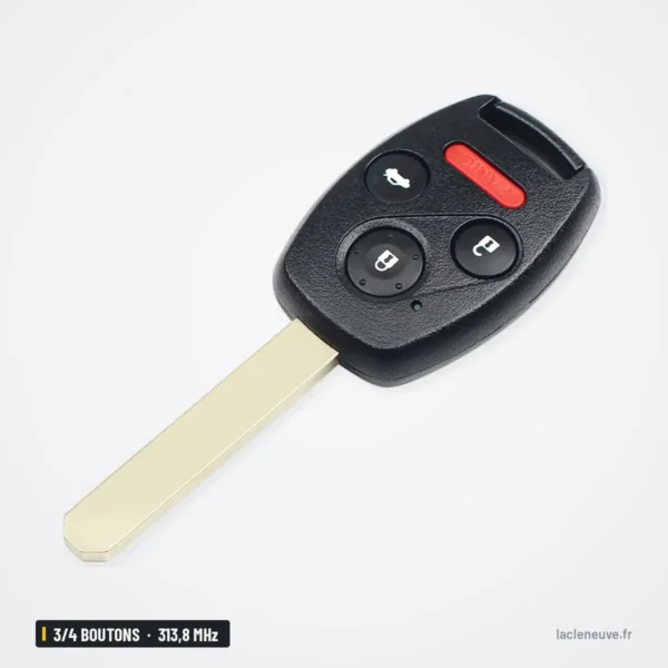 Clé télécommande 313,8 MHz 3/4 boutons pour Honda Accord, Odyssey, puce ID46 - clé à lame avec bouton rouge