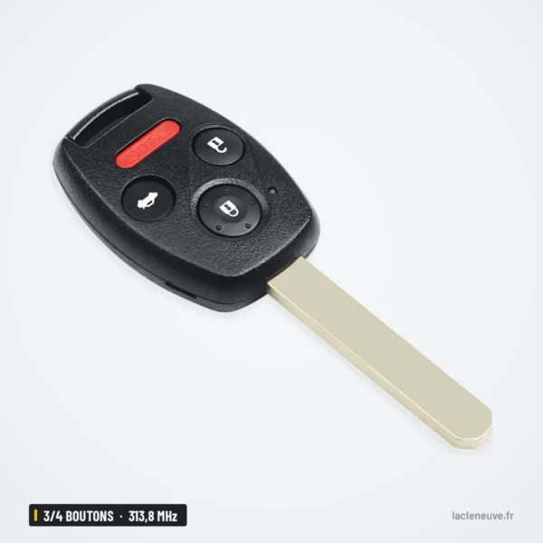 Clé télécommande 313,8 MHz 3/4 boutons pour Honda Accord, Odyssey, puce ID46 - clé à lame, bouton rouge, autre angle