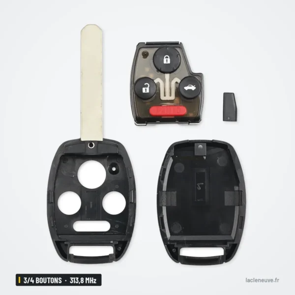 Clé télécommande 313,8 MHz 3/4 boutons pour Honda Accord, Odyssey, puce ID46 - pièces détachées de la coque et puce