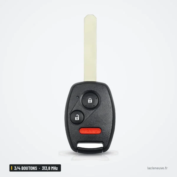 Clé télécommande 313,8 MHz 3/4 boutons pour Honda Accord, Odyssey, puce ID46 - clé à deux boutons, vue de face