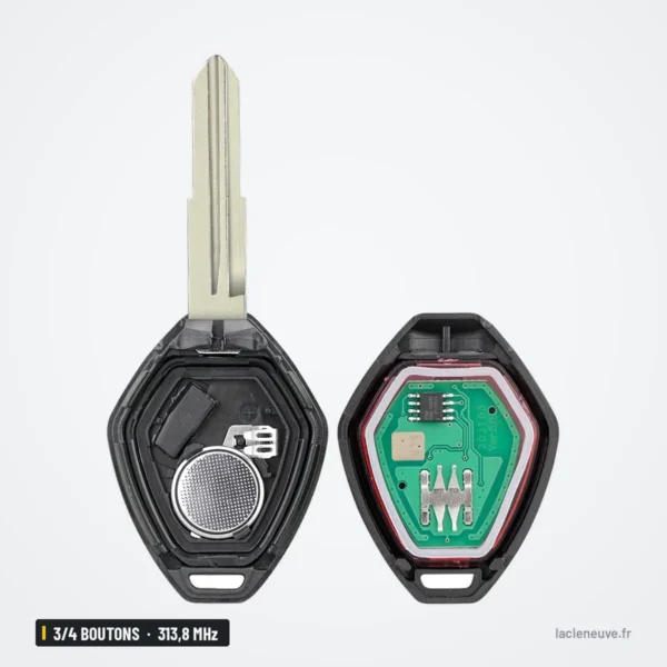 Clé télécommande 313,8 MHz 3/4 boutons pour Mitsubishi Galant, puce ID46 - dos ouvert avec circuit et pile