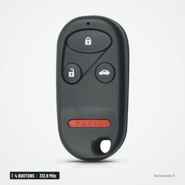 Clé télécommande 313,8 MHz 4 boutons pour Honda Accord, Acura TL - vue de face, trois boutons et bande panic
