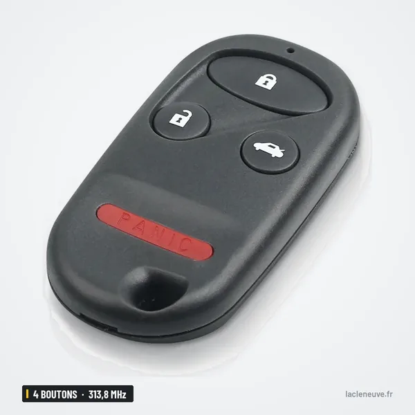 Clé télécommande 313,8 MHz 4 boutons pour Honda Accord, Acura TL - vue de face, quatre boutons et bande rouge