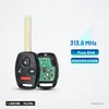 Clé télécommande 313,8 MHz 4 boutons pour Honda Accord, Pilot, lame non taillée - vue de face, clé et carte électronique