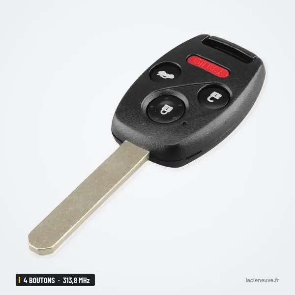 Clé télécommande 313,8 MHz 4 boutons pour Honda Accord, Pilot, lame non taillée - vue de profil, lame dépliée
