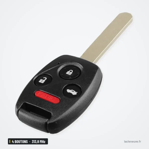 Clé télécommande 313,8 MHz 4 boutons pour Honda Accord, Pilot, puce ID46 - vue de face, boutons visibles