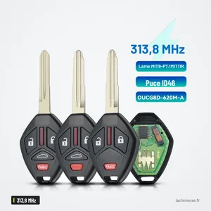 Clé télécommande 313,8 MHz pour Mitsubishi Lancer, Outlander, puce ID46 - trois clés à lame alignées, vue de face