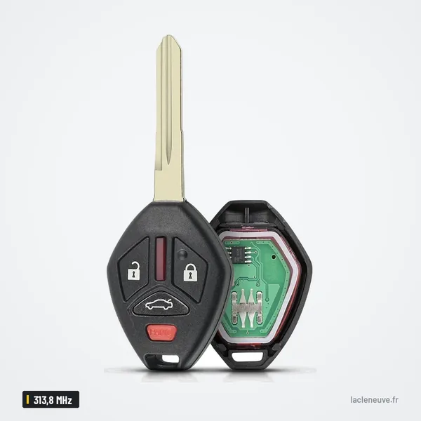 Clé télécommande 313,8 MHz pour Mitsubishi Lancer, Outlander, puce ID46 - coque ouverte, recto et verso du circuit