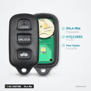Clé télécommande 314,4 MHz 2 ou 3 boutons pour Toyota Camry, Corolla, Sienna - télécommande à trois boutons, vue de face