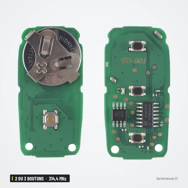 Clé télécommande 314,4 MHz 2 ou 3 boutons pour Toyota Camry, Corolla, Sienna - circuit imprimé avec pile bouton