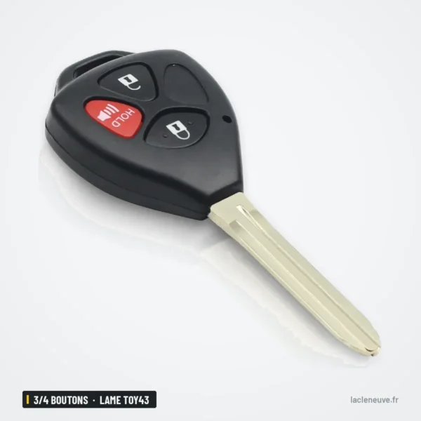 Clé télécommande 314,4 MHz 3/4 boutons pour Toyota Camry, RAV4, lame TOY43 - vue de face, bouton rouge d'alarme