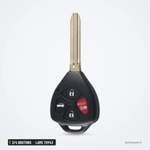 Clé télécommande 314,4 MHz 3/4 boutons pour Toyota Camry, RAV4, lame TOY43 - vue de face, lame simple sans boutons