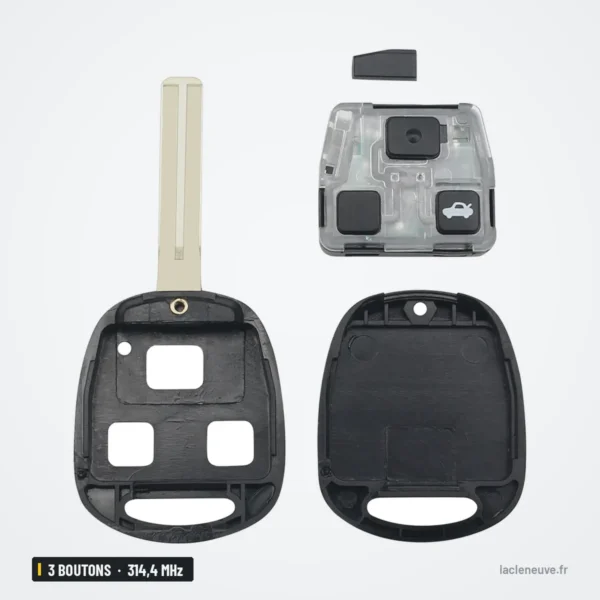 Clé télécommande 314,4 MHz 3 boutons pour Lexus RX330, ES330, LS430, puce ID67 - lame seule au-dessus de la coque ouverte