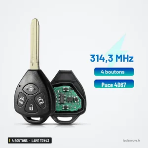 Clé télécommande 314 MHz 4 boutons pour Toyota Alphard, lame TOY43 - coque ouverte avec circuit et lame