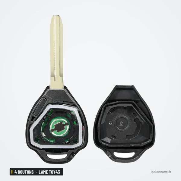 Clé télécommande 314 MHz 4 boutons pour Toyota Alphard, lame TOY43 - coque ouverte vue de dos, deux parties