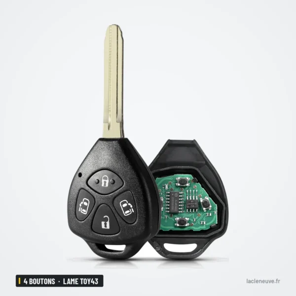 Clé télécommande 314 MHz 4 boutons pour Toyota Alphard, lame TOY43 - coque ouverte, détail du circuit et de la lame