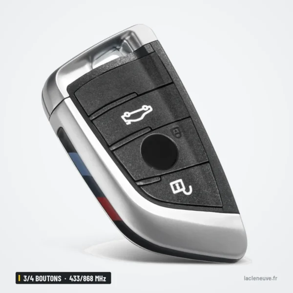 Clé télécommande 315/433/868 MHz 3/4 boutons pour BMW Série 1, 3, 5, puce ID49 - vue de profil, légère rotation