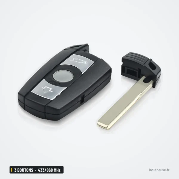 Clé télécommande 315/433/868 MHz 3 boutons pour BMW Série 1, 3, 5, X5 - lame déployée sur le côté