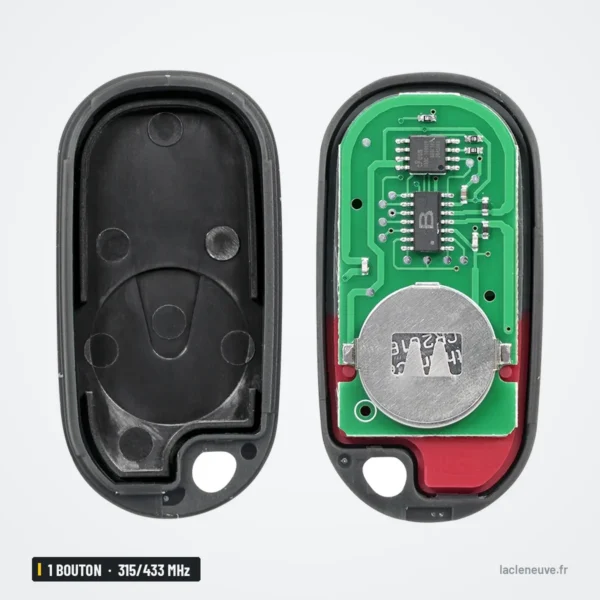 Clé télécommande 315/433 MHz 2+1/3+1 boutons pour Honda Civic, Accord, Pilot - coque ouverte vide, pile visible en bas