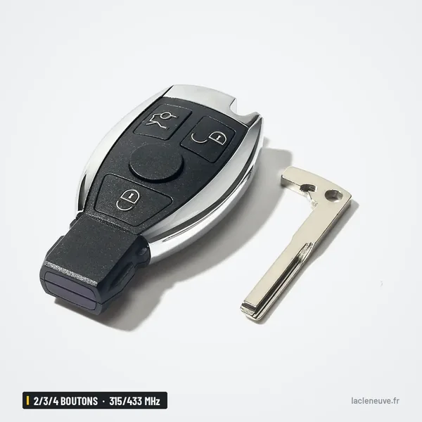 Clé télécommande 315/433 MHz 2/3/4 boutons pour Mercedes-Benz Classe A, C, E, S - coque et lame séparées
