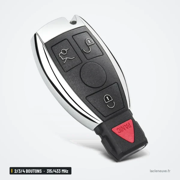 Clé télécommande 315/433 MHz 2/3/4 boutons pour Mercedes-Benz Classe A, C, E, S - vue de face, triangle rouge visible