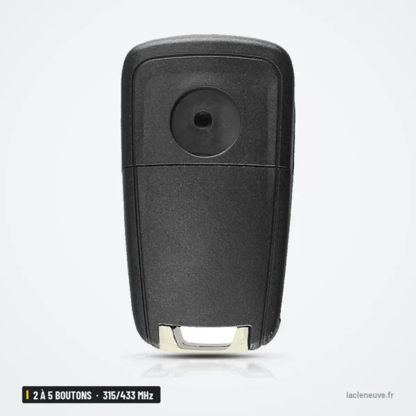 Clé télécommande 315/433 MHz 2 à 5 boutons pour Opel Astra, Corsa, puce ID46 - vue de dos, coque lisse sans bouton
