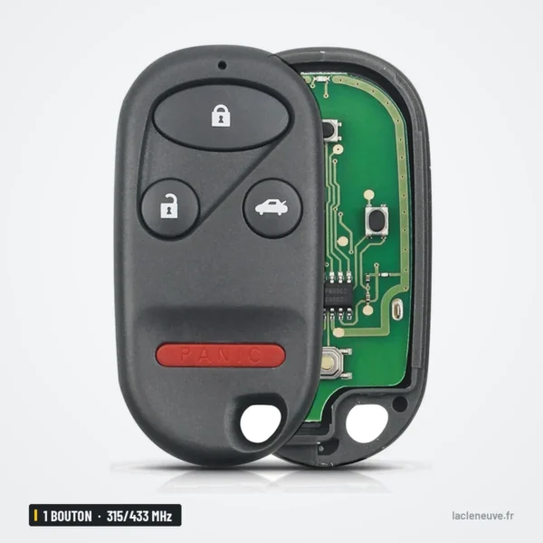 Clé télécommande 315/433 MHz 3+1 boutons pour Honda Civic, Accord, Pilot - coque ouverte avec circuit visible