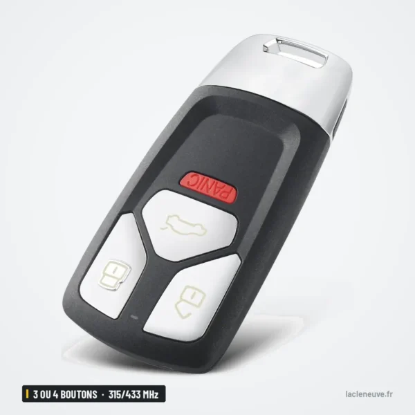 Clé télécommande 315/433 MHz 3 ou 4 boutons pour Audi A4, A5, Q5, Q7 - vue de profil, lame repliée