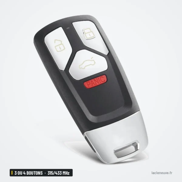 Clé télécommande 315/433 MHz 3 ou 4 boutons pour Audi A4, A5, Q5, Q7 - vue de face avec boutons de verrouillage