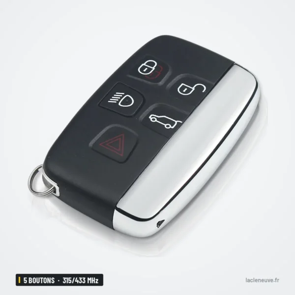 Clé télécommande 315/433 MHz 5 boutons pour Land Rover Discovery 4, Freelander 2 - vue de face, cinq boutons