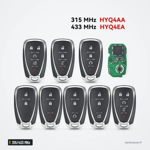 Clé télécommande 315/433 MHz pour Chevrolet Equinox, Spark, Cruze, puce ID46 - neuf boîtiers alignés avec encart technique