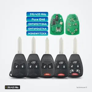 Clé télécommande 315/433 MHz pour Chrysler 300, Jeep Grand Cherokee, puce ID46 - cinq têtes de clé alignées côte à côte Clé télécommande 315/433 MHz pour Chrysler 300, Jeep Grand Cherokee, puce ID46 - cinq têtes de clé alignées côte à côte
